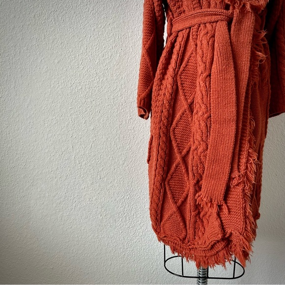 POL FRINGE & FRAYED BURNT SAHARA OVERSIZED BOHEMIAN CHUNKY TRENCH CARDIGAN - Picture 5 of 5